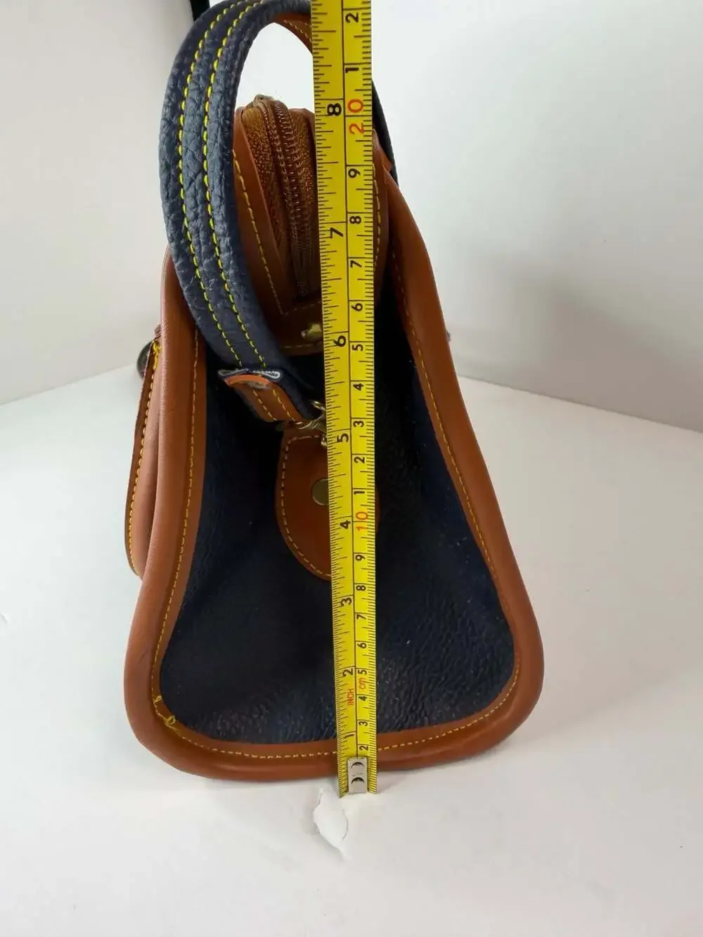 Dooney & Bourke All Weather Leather Satchel Navy Blue Brown Vintage Bag